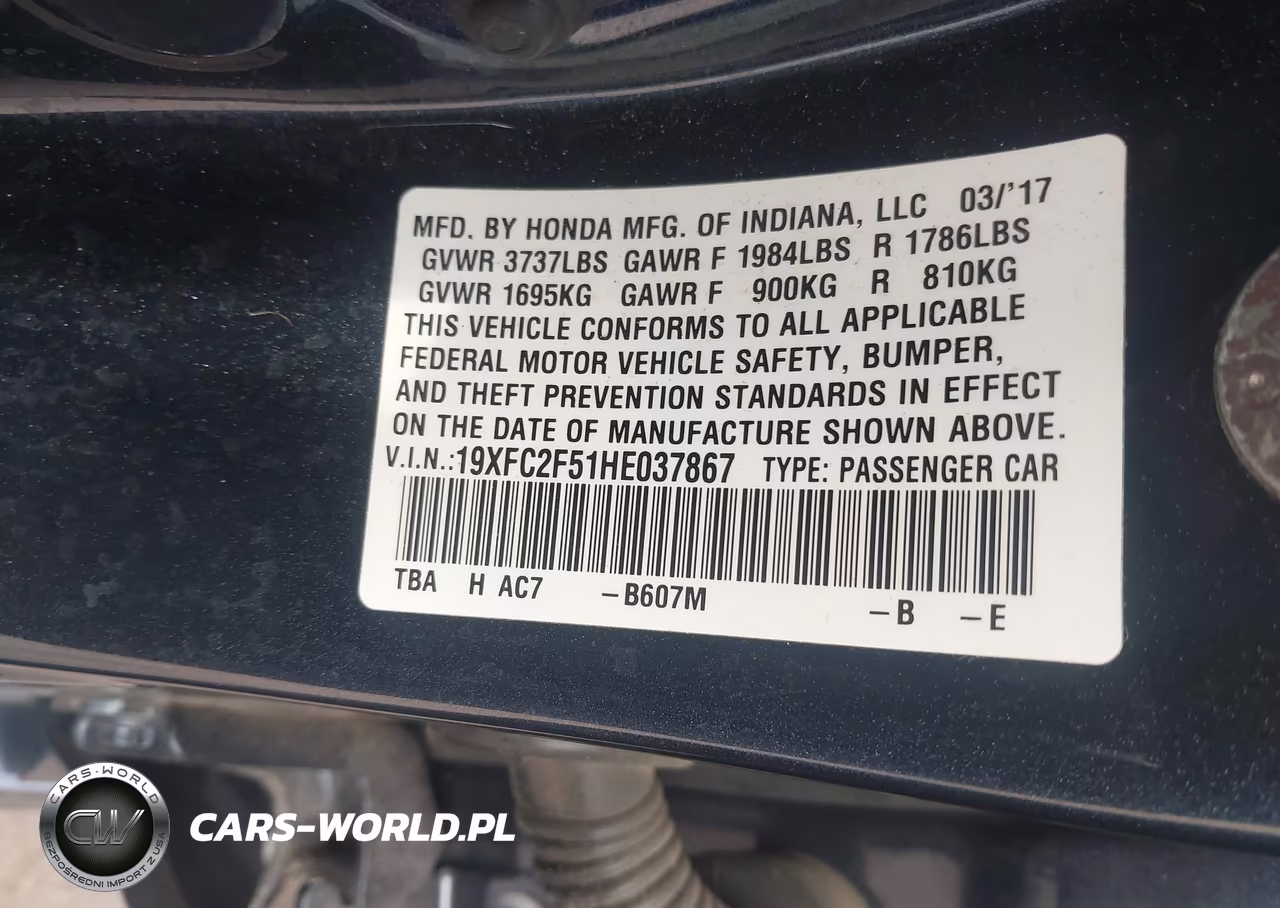 2017 Honda Civic Lx VIN:19XFC2F51HE037867 - 9