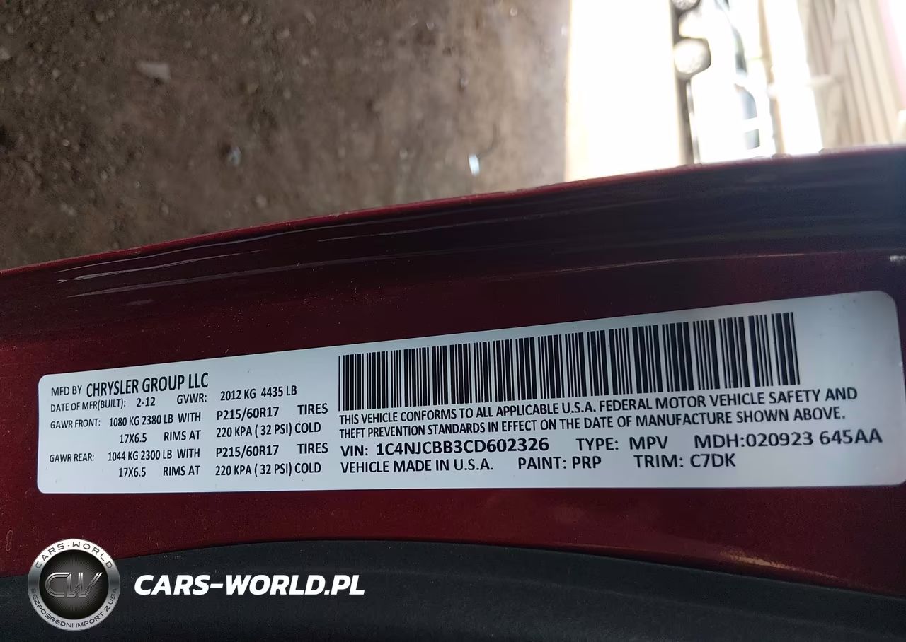 2012 Jeep Compass Sport VIN:1C4NJCBB3CD602326 - 9