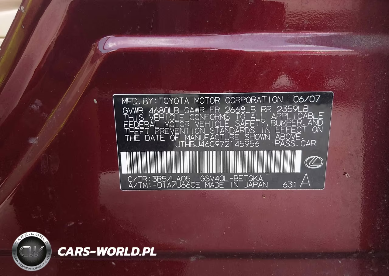 2007 Lexus Es 350 VIN:JTHBJ46G972145956 - 9