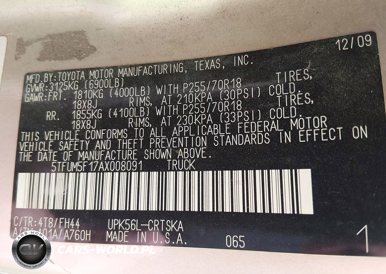 2010 Toyota Tundra Grade 4.6L V8 VIN:5TFUM5F17AX008091 - 9