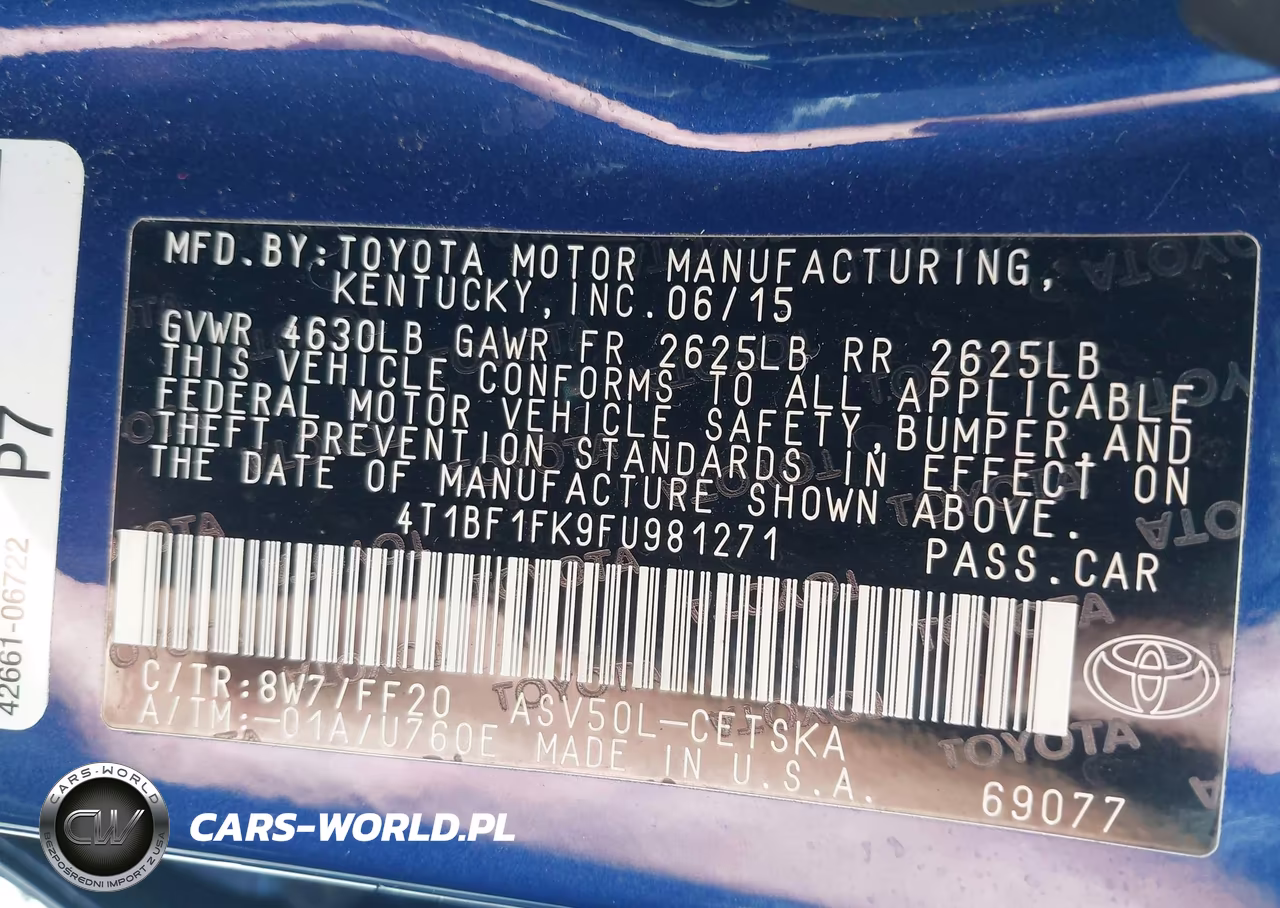 2015 Toyota Camry Se VIN:4T1BF1FK9FU981271 - 9