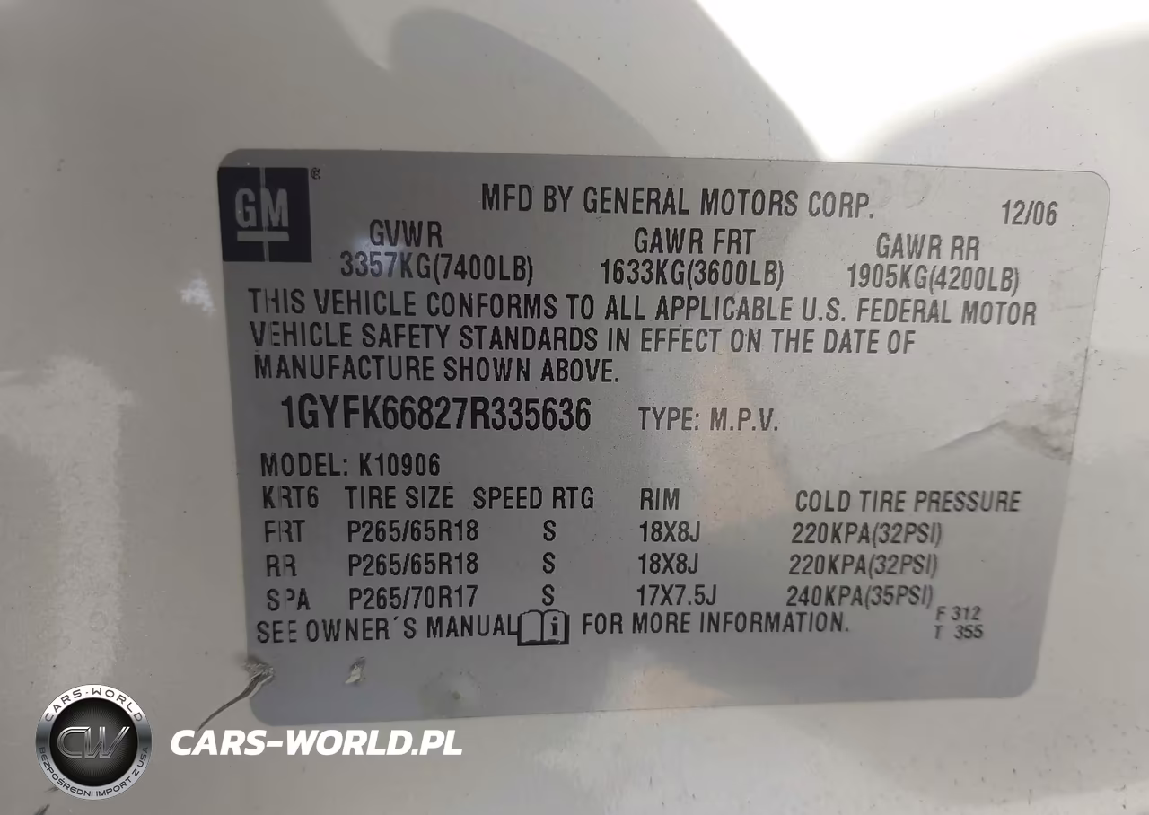 2007 Cadillac Escalade Esv Standard VIN:1GYFK66827R335636 - 9