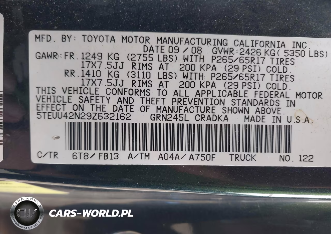 2009 Toyota Tacoma Base V6 VIN:5TEUU42N29Z632162 - 9