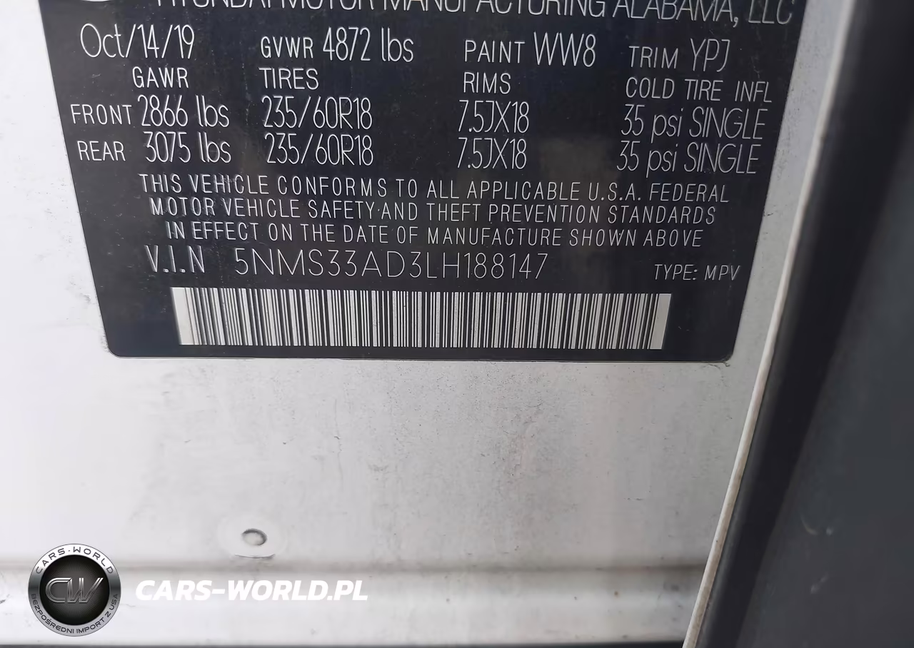 2020 Hyundai Santa Fe Sel VIN:5NMS33AD3LH188147 - 9