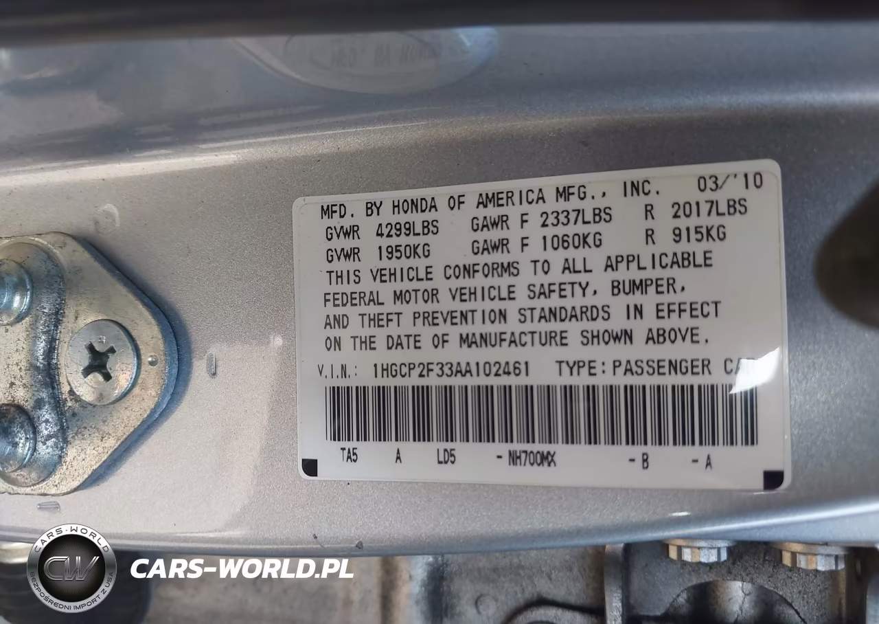 2010 Honda Accord 2.4 Lx VIN:1HGCP2F33AA102461 - 9