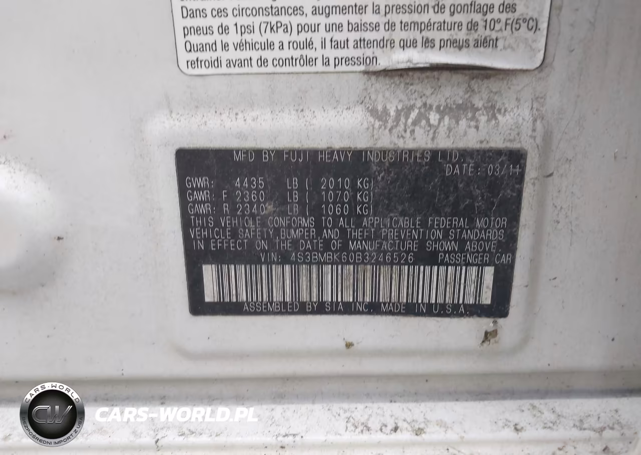 2011 Subaru Legacy 2.5I Limited VIN:4S3BMBK60B3246526 - 9
