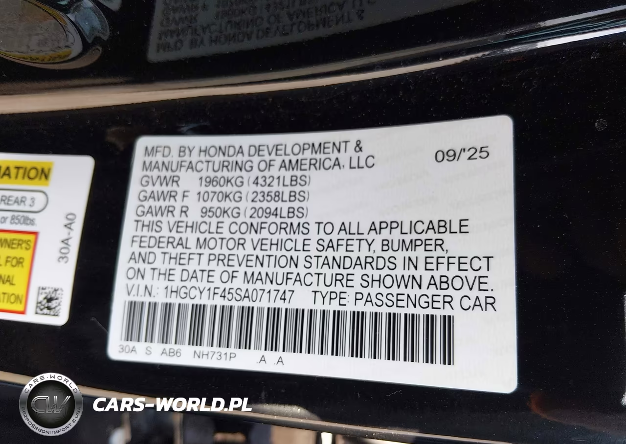2025 Honda Accord Se VIN:1HGCY1F45SA071747 - 9
