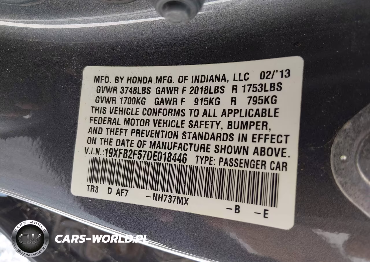 2013 Honda Civic Lx VIN:19XFB2F57DE018446 - 9