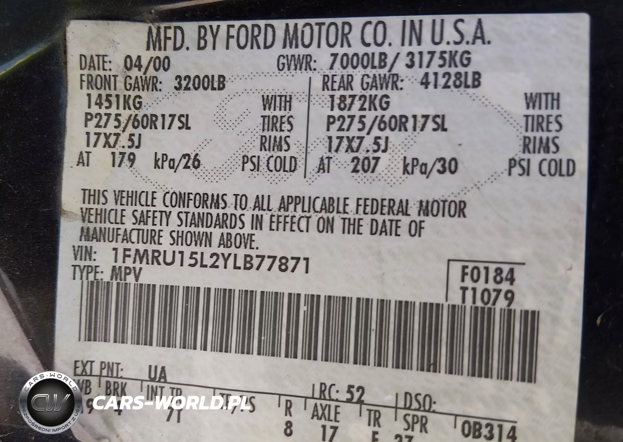 2000 Ford Expedition Xlt VIN:1FMRU15L2YLB77871 - 9