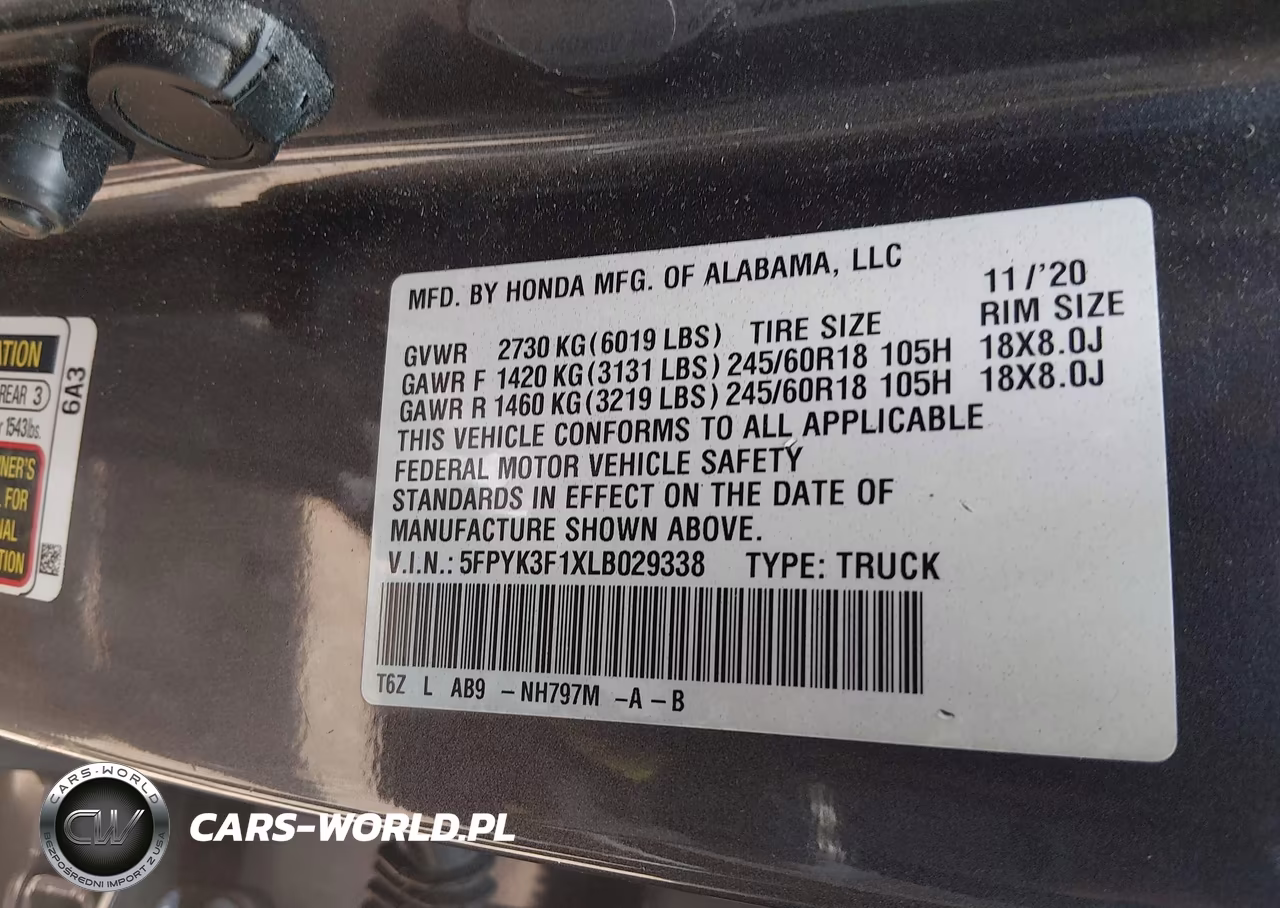 2020 Honda Ridgeline Awd Sport VIN:5FPYK3F1XLB029338 - 9