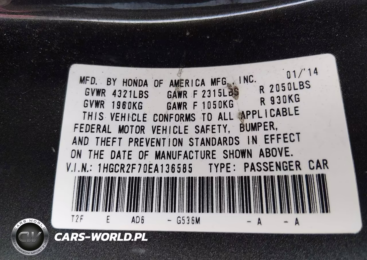2014 Honda Accord Ex VIN:1HGCR2F70EA136585 - 9