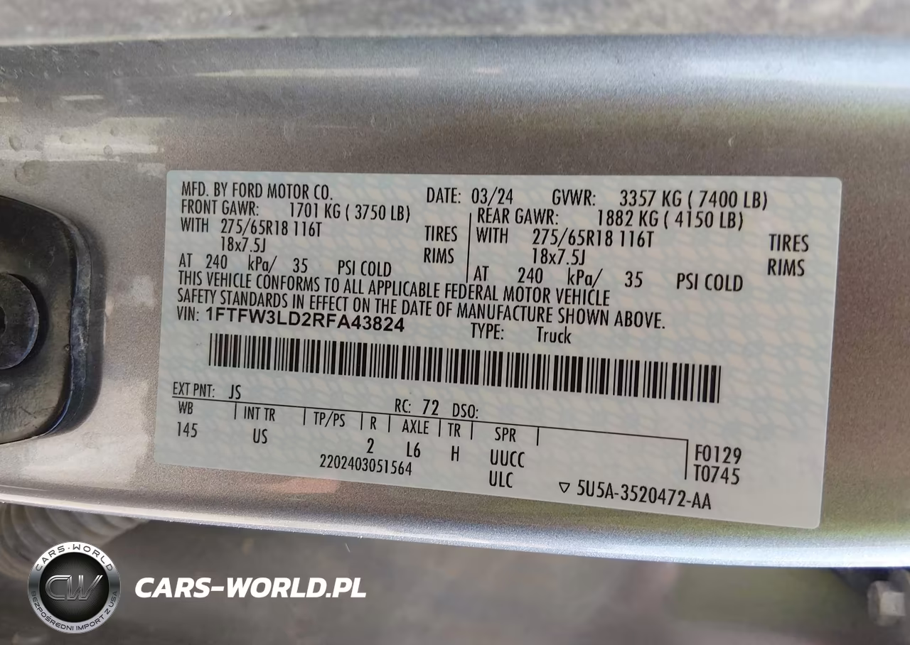2024 Ford F-150 Xlt VIN:1FTFW3LD2RFA43824 - 9