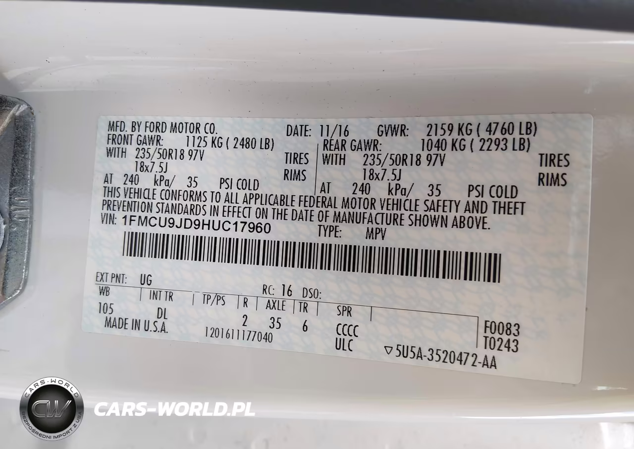 2017 Ford Escape Titanium VIN:1FMCU9JD9HUC17960 - 9