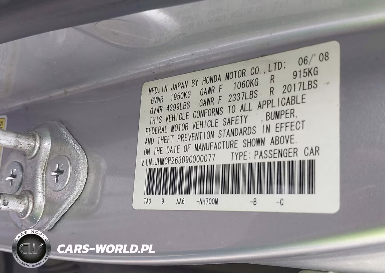 2009 Honda Accord 2.4 Lx VIN:JHMCP26309C000077 - 9