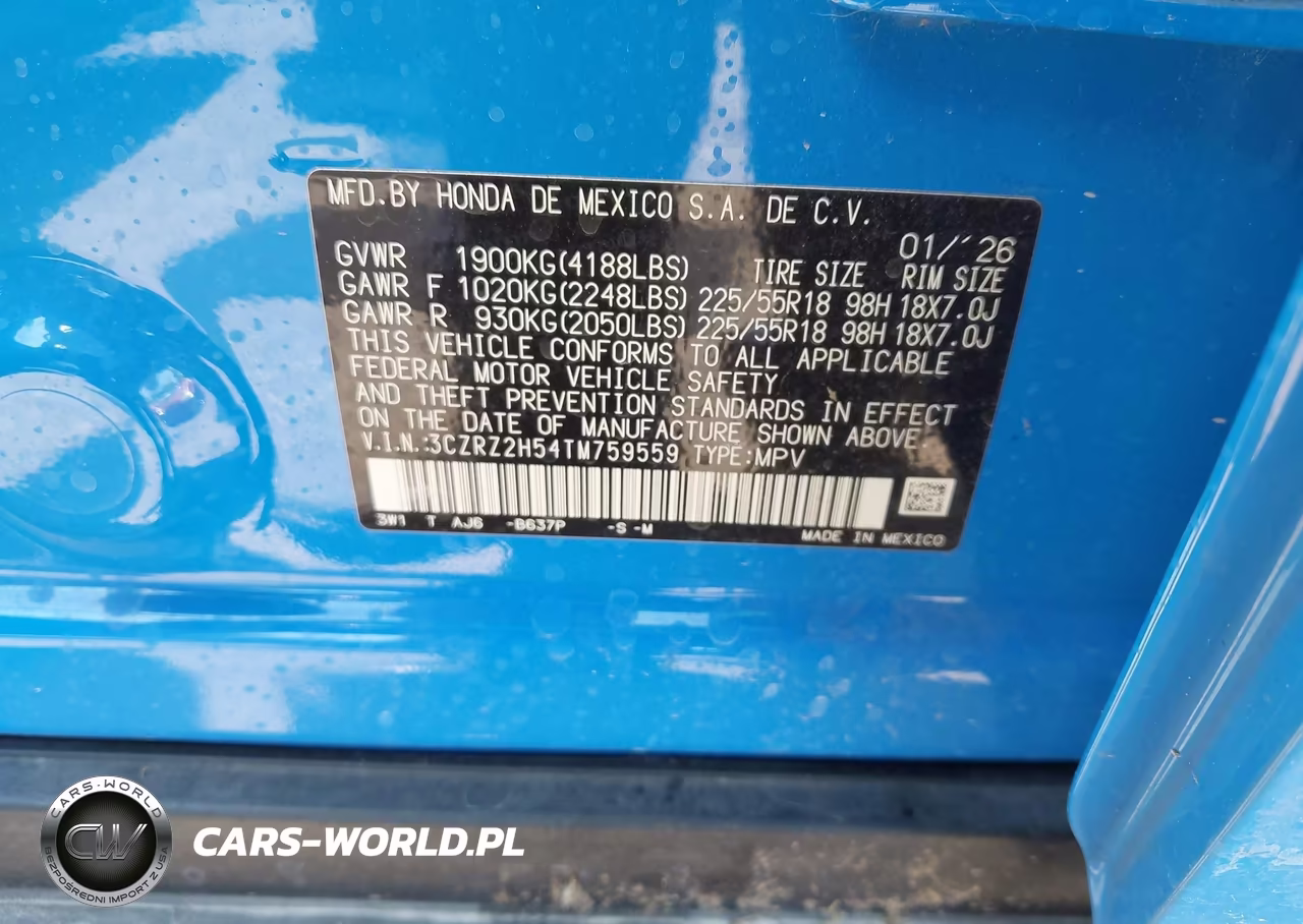 2026 Honda Hr-V Awd Sport VIN:3CZRZ2H54TM759559 - 9