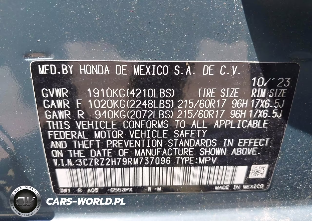 2024 Honda Hr-V Awd Ex-L-Awd Ex-L W-O Bsi VIN:3CZRZ2H79RM737096 - 9