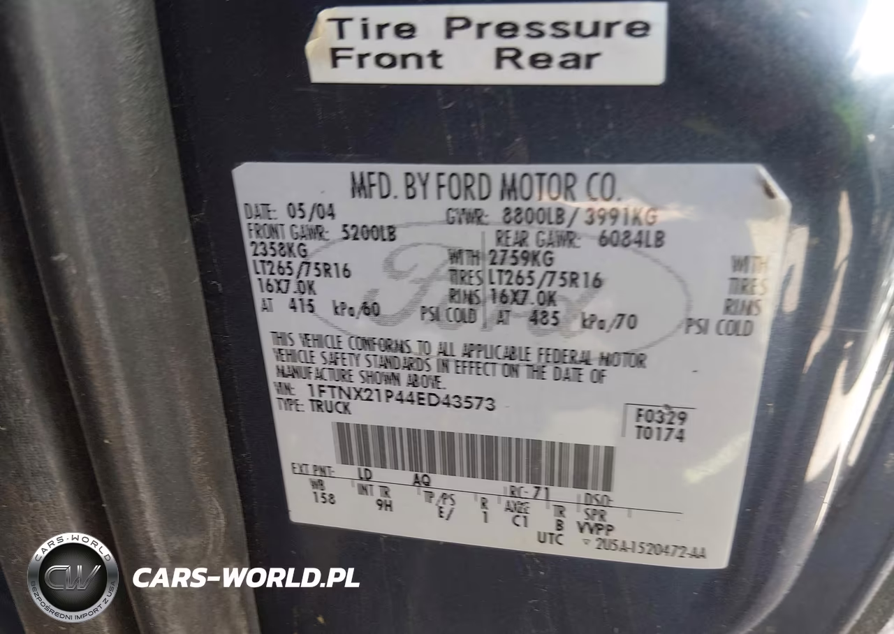 2004 Ford F-250 Lariat-Xl-Xlt VIN:1FTNX21P44ED43573 - 9