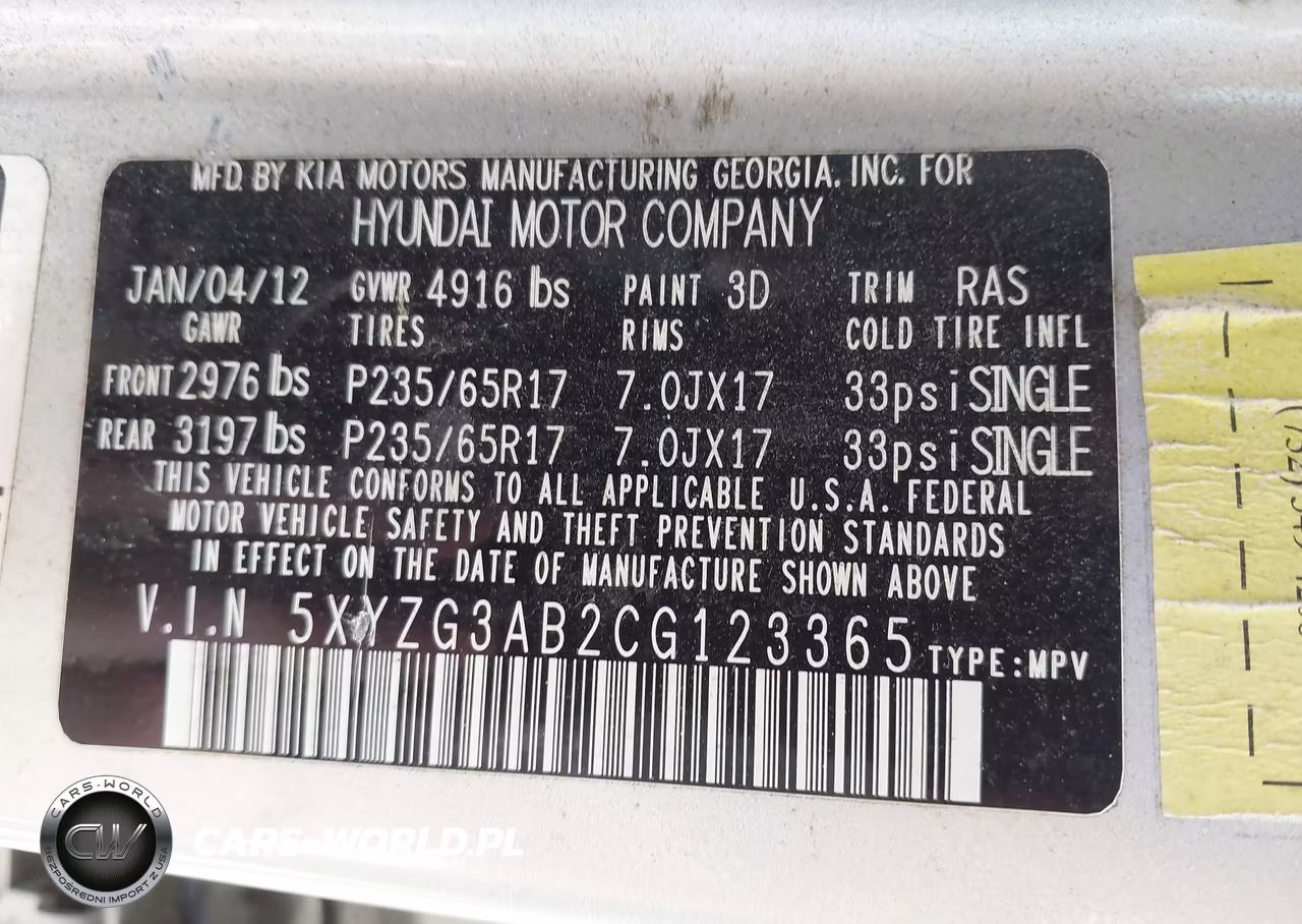 2012 Hyundai Santa Fe Gls VIN:5XYZG3AB2CG123365 - 9