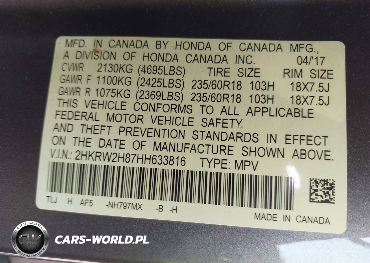 2017 Honda Cr-V Ex-L-Ex-L Navi VIN:2HKRW2H87HH633816 - 9