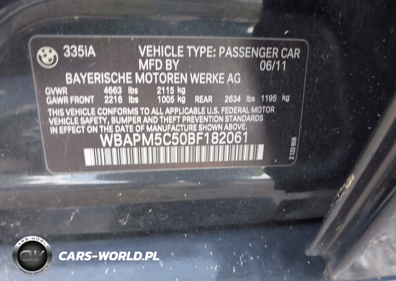 2011 BMW 335 I VIN:WBAPM5C50BF182061 - 9