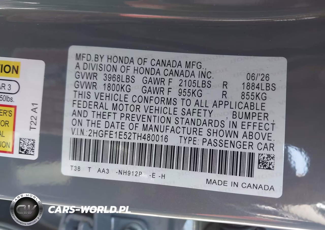 2026 Honda Civic Si Sedan VIN:2HGFE1E52TH480016 - 9