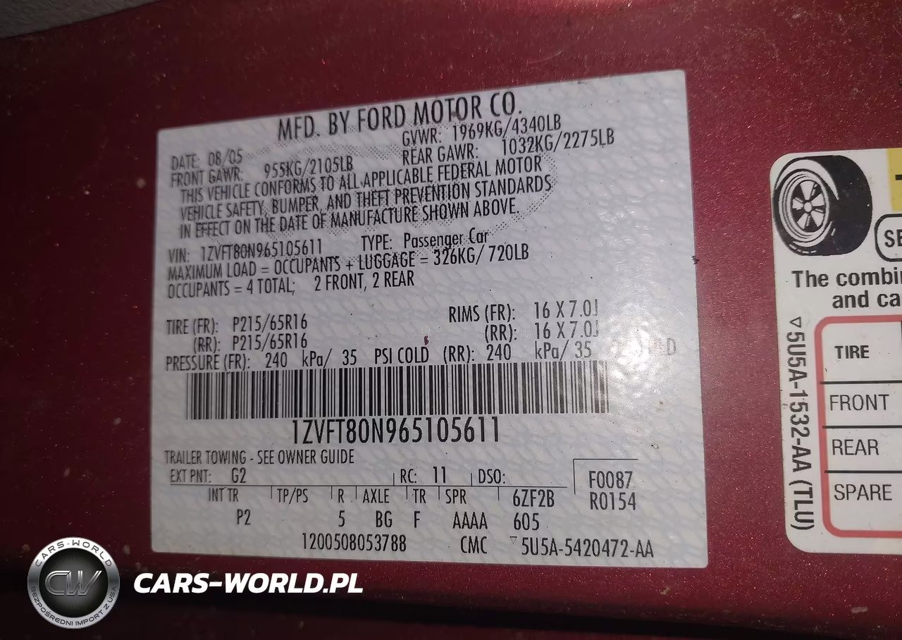 2006 Ford Mustang V6 VIN:1ZVFT80N965105611 - 9