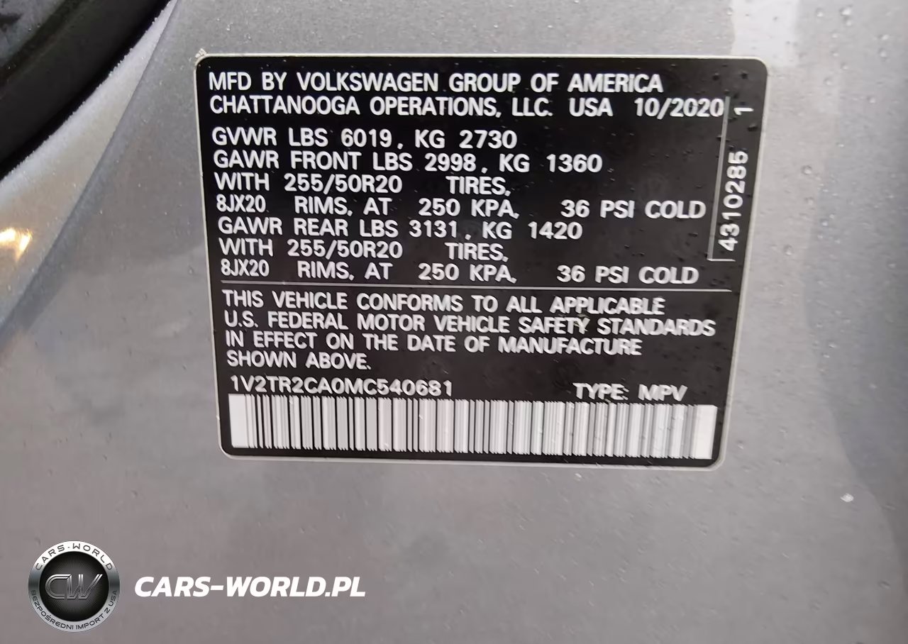 2021 Volkswagen Atlas 3.6L V6 Sel Premium VIN:1V2TR2CA0MC540681 - 9