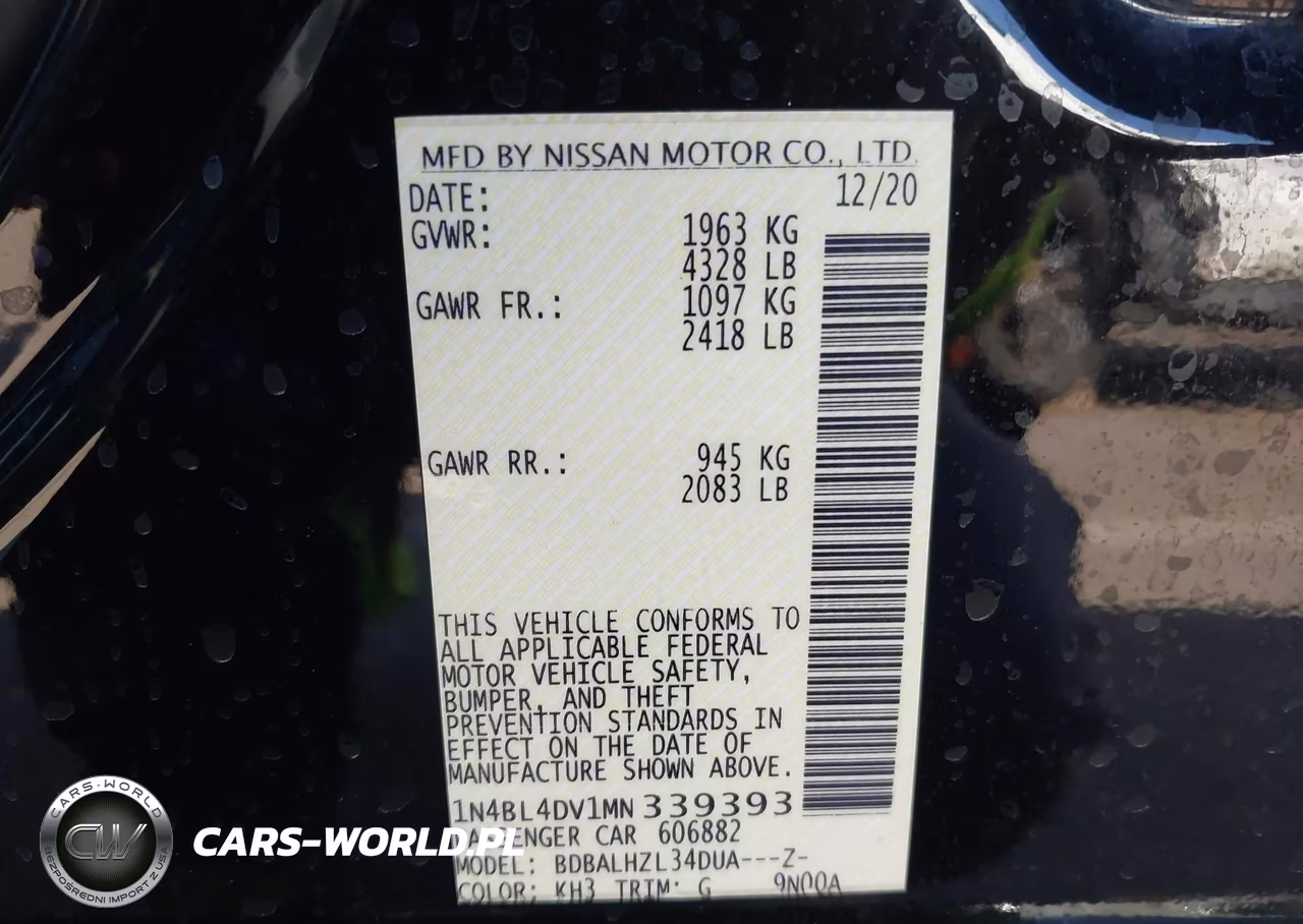 2021 Nissan Altima Sv Fwd VIN:1N4BL4DV1MN339393 - 9