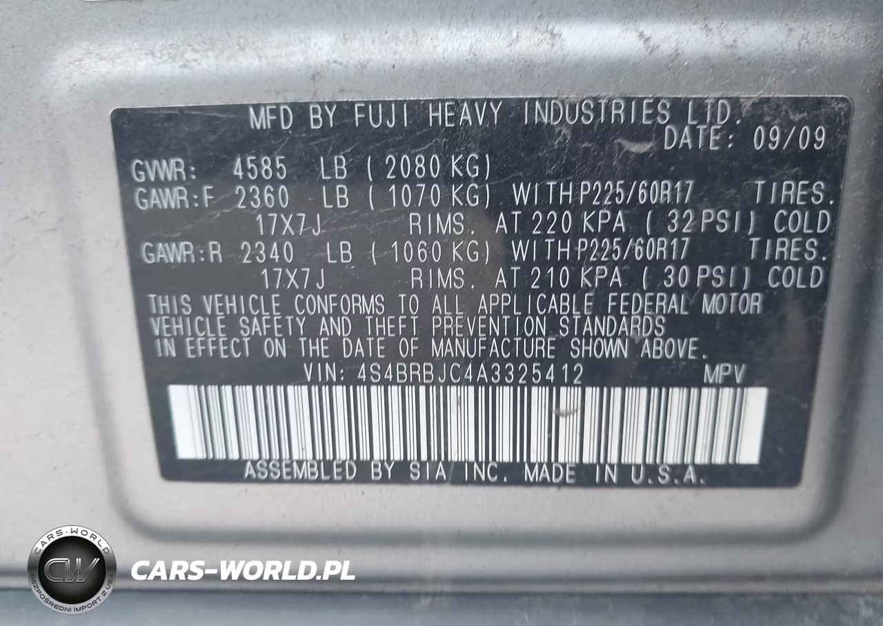 2010 Subaru Outback 2.5I Limited VIN:4S4BRBJC4A3325412 - 9