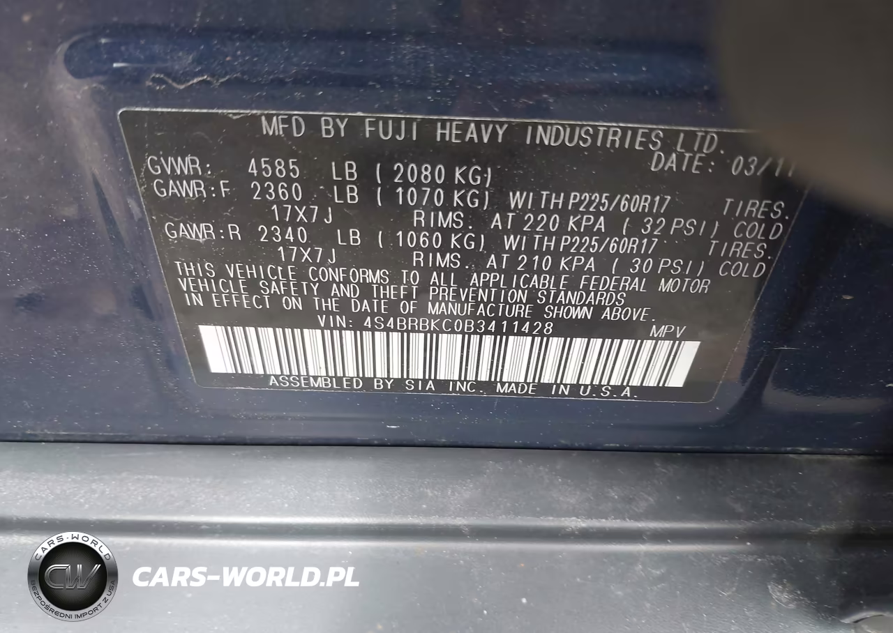 2011 Subaru Outback 2.5I Limited VIN:4S4BRBKC0B3411428 - 9