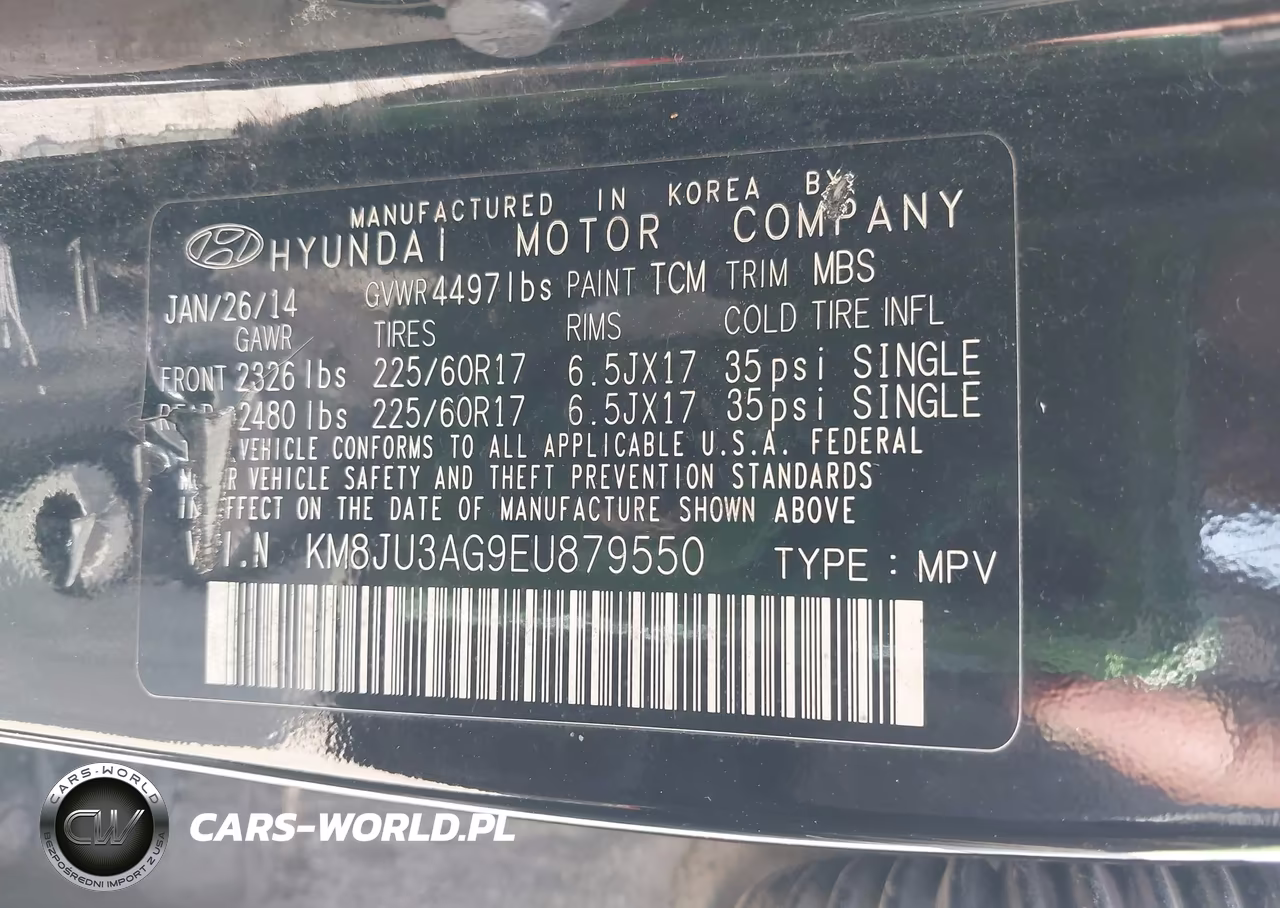 2014 Hyundai Tucson Se VIN:KM8JU3AG9EU879550 - 9