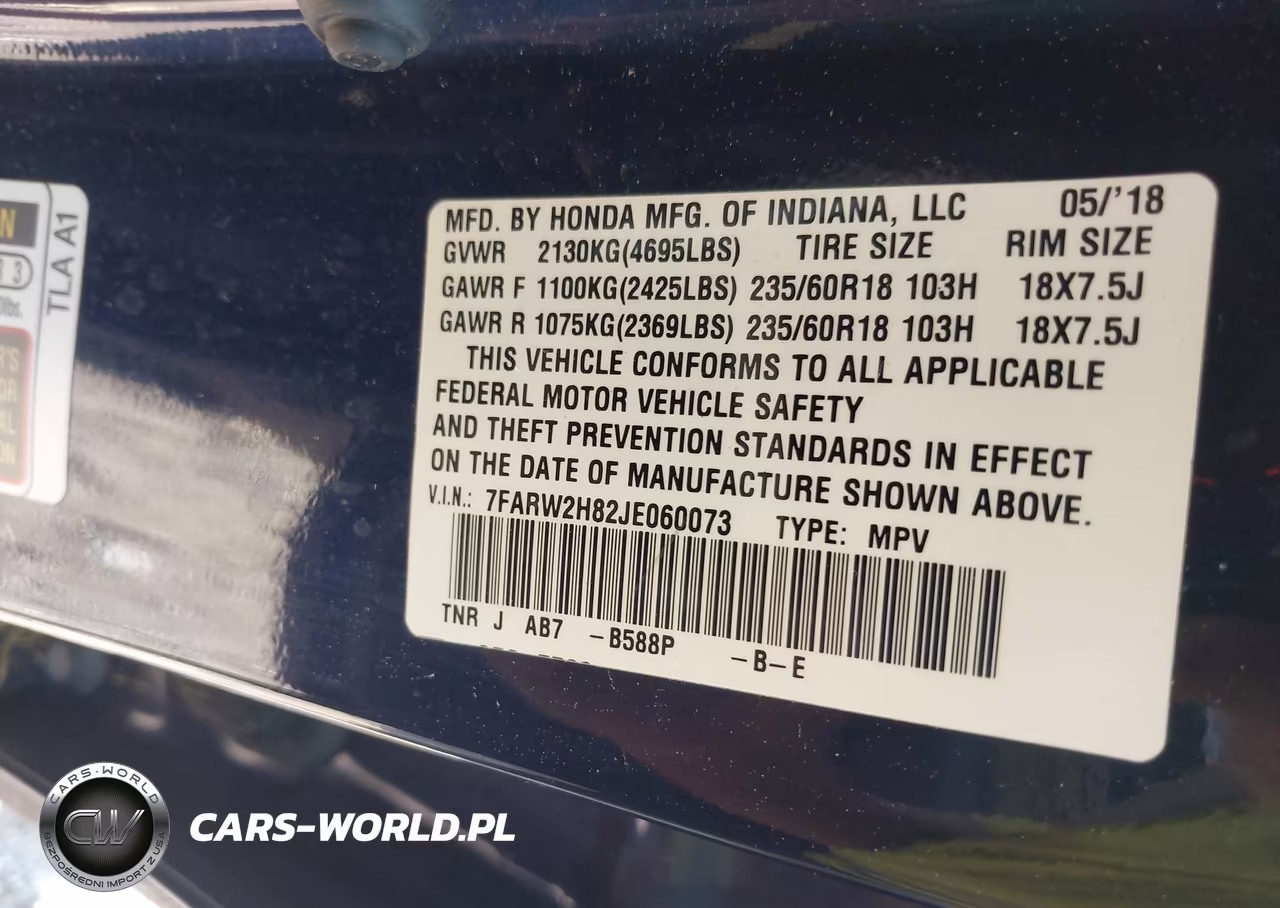 2018 Honda Cr-V Ex-L-Ex-L Navi VIN:7FARW2H82JE060073 - 9
