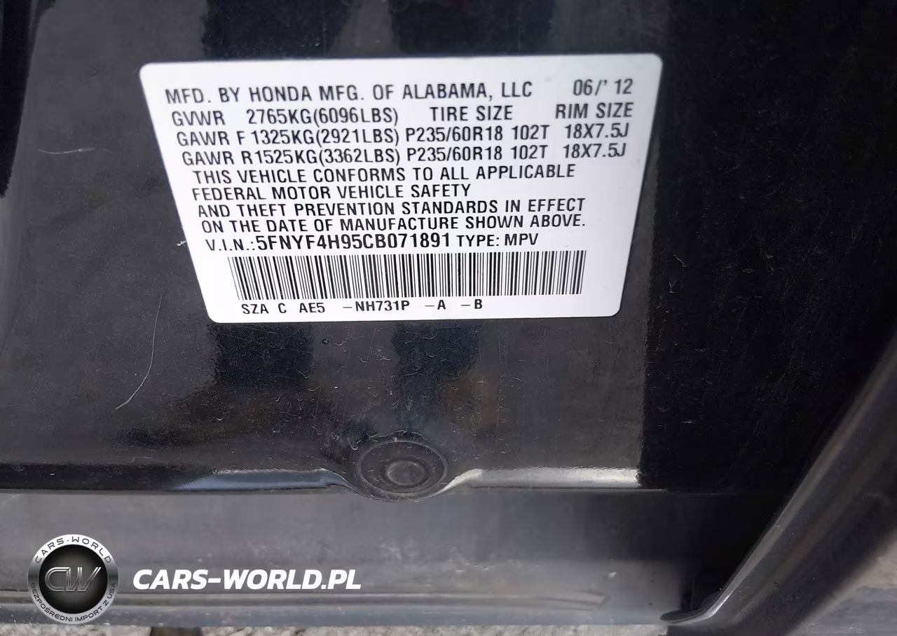 2012 Honda Pilot Touring VIN:5FNYF4H95CB071891 - 9