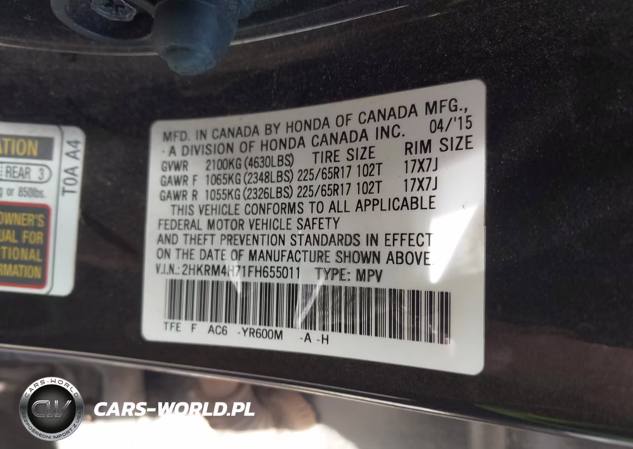 2015 Honda Cr-V Ex-L VIN:2HKRM4H71FH655011 - 9