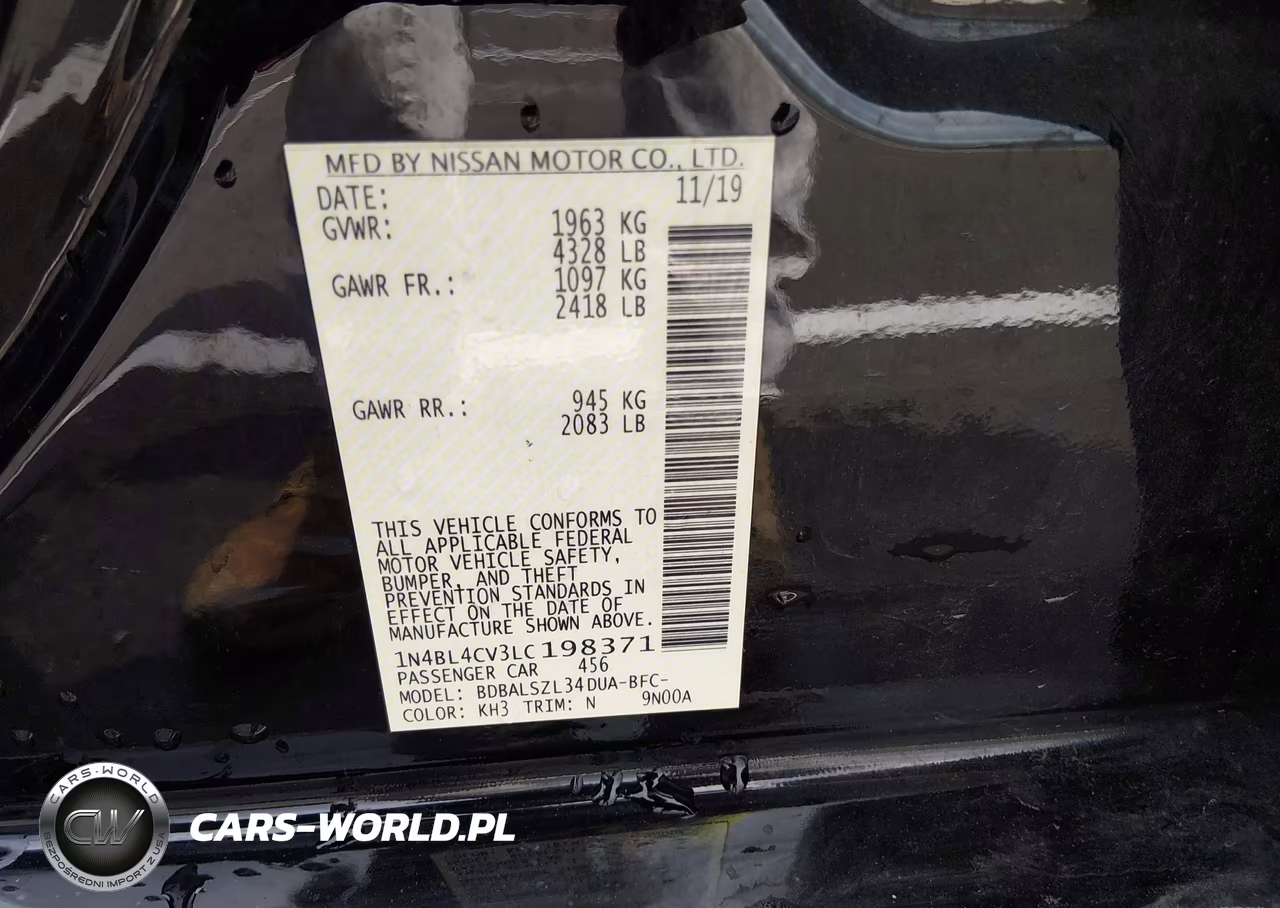 2020 Nissan Altima Sr Fwd VIN:1N4BL4CV3LC198371 - 9
