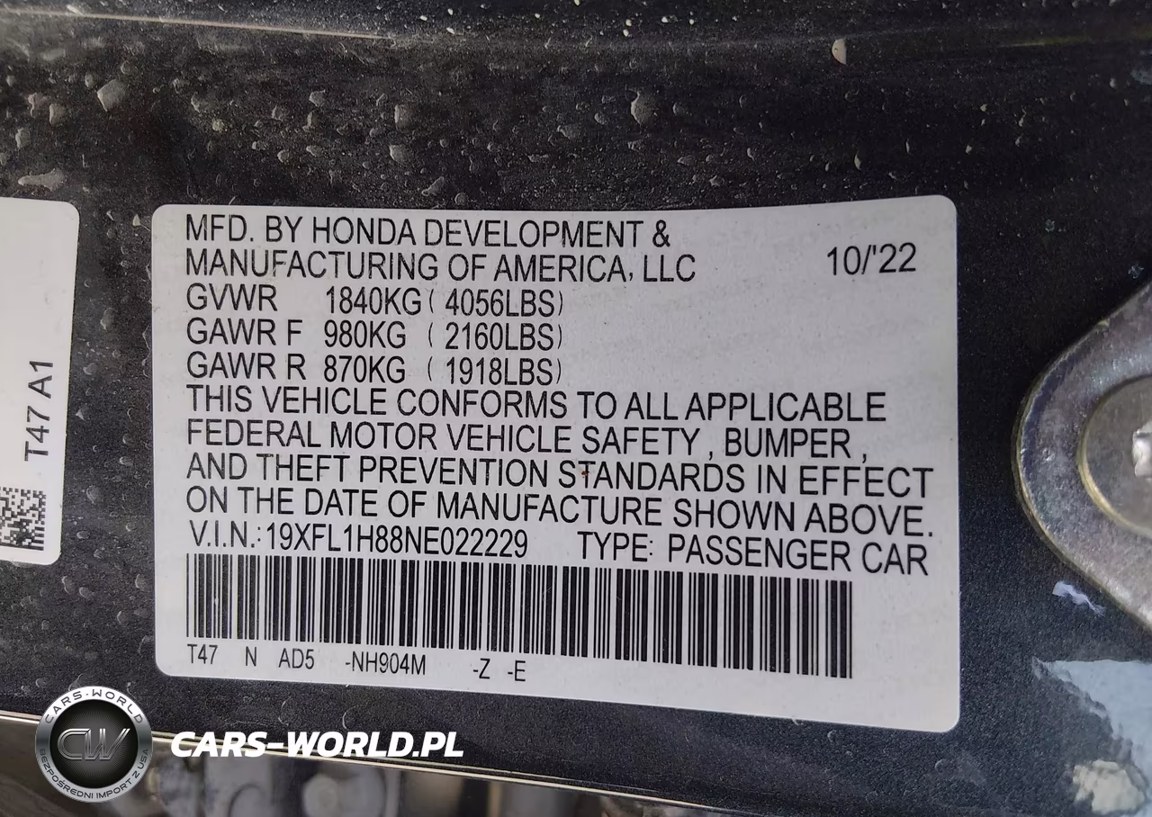2022 Honda Civic Sport Touring VIN:19XFL1H88NE022229 - 9