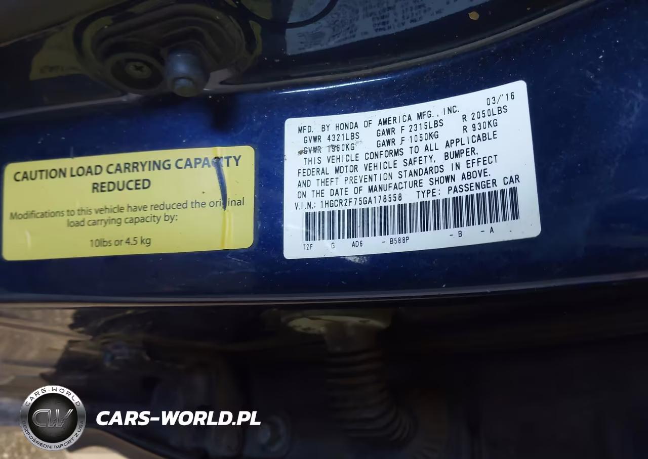 2016 Honda Accord Ex VIN:1HGCR2F75GA178558 - 9