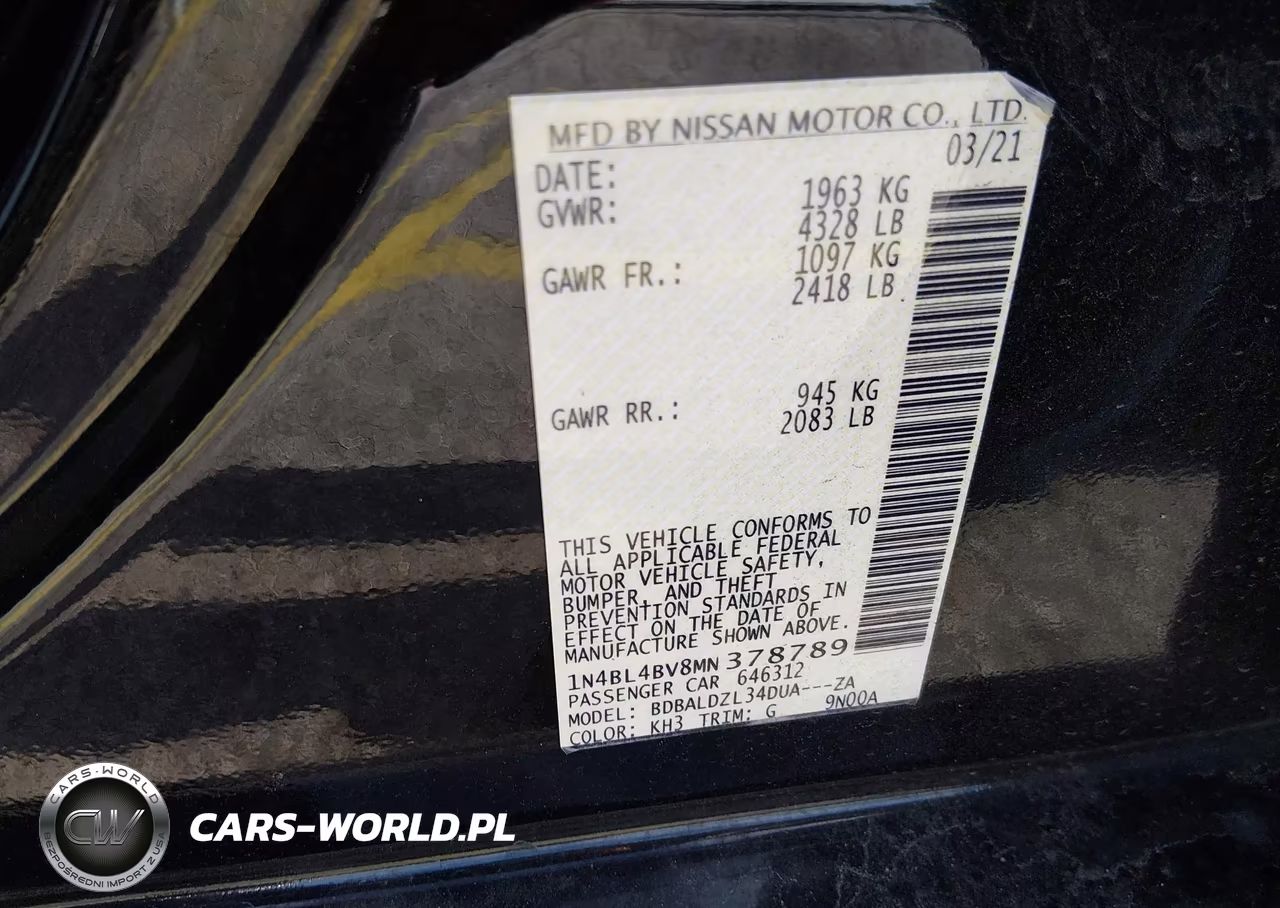 2021 Nissan Altima S Fwd VIN:1N4BL4BV8MN378789 - 9