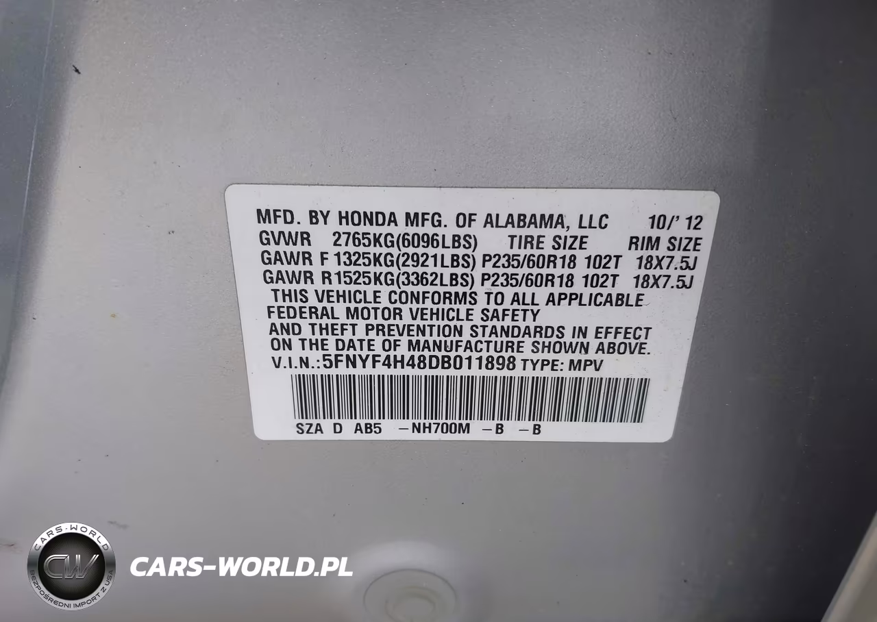 2013 Honda Pilot Ex VIN:5FNYF4H48DB011898 - 9