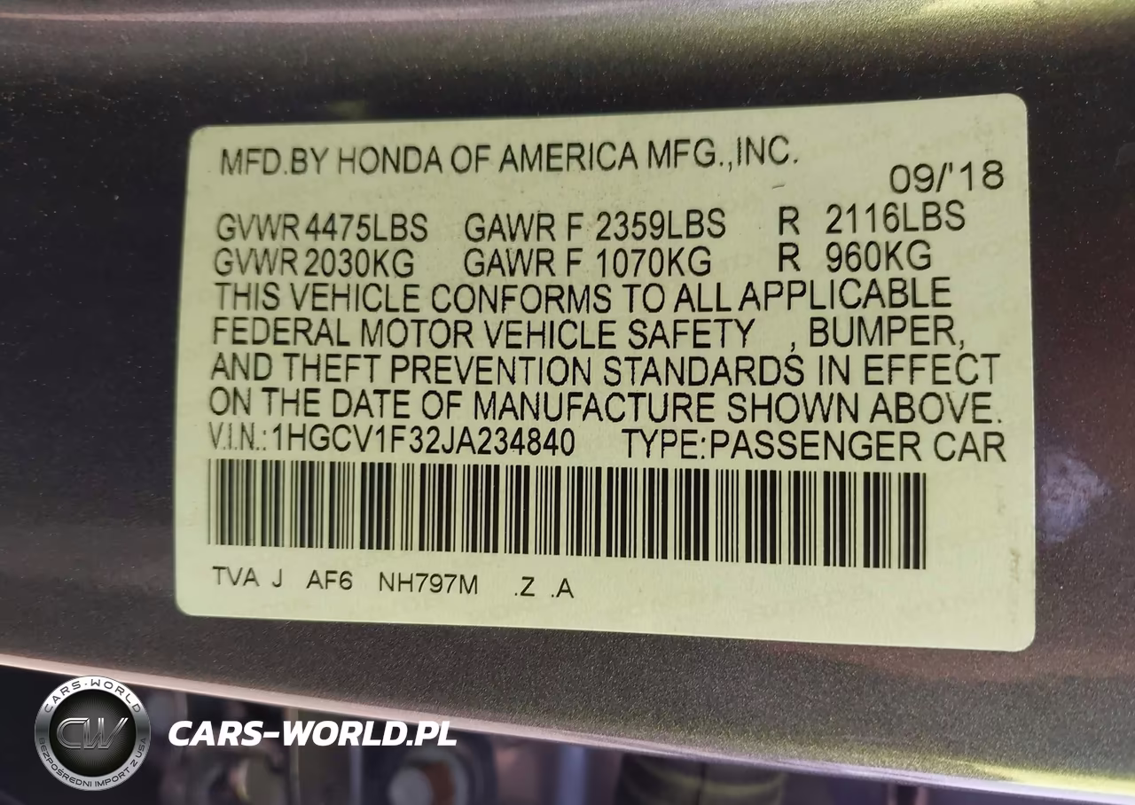 2018 Honda Accord Sport VIN:1HGCV1F32JA234840 - 9