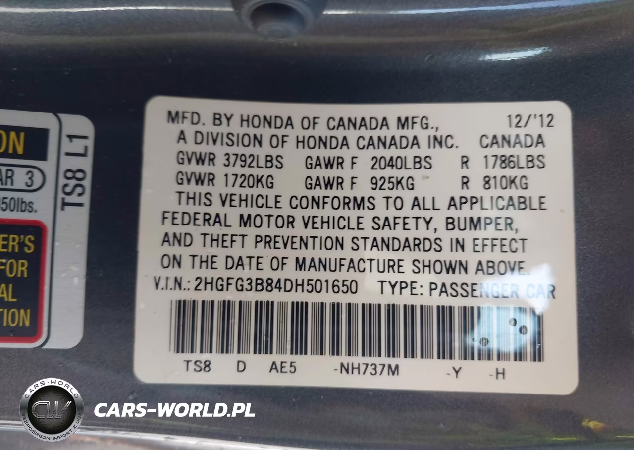 2013 Honda Civic Ex VIN:2HGFG3B84DH501650 - 9