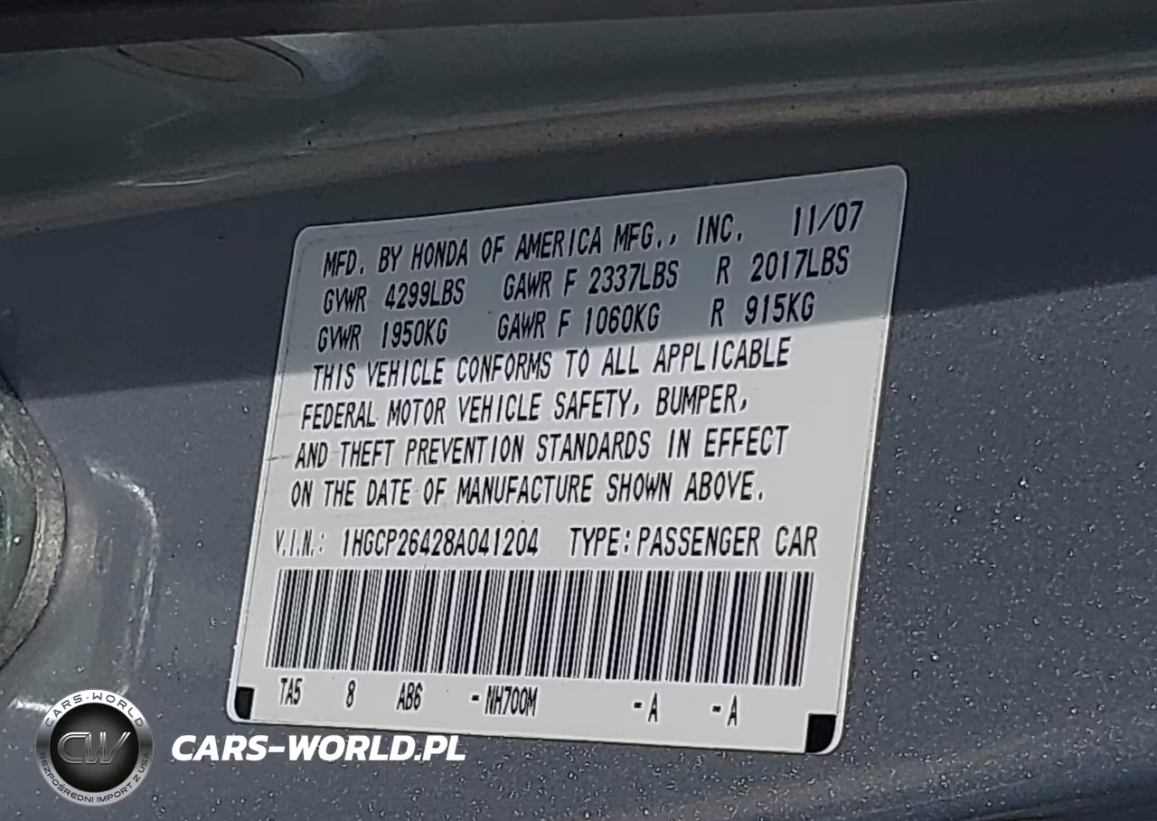 2008 Honda Accord 2.4 Lx-P VIN:1HGCP26428A041204 - 9