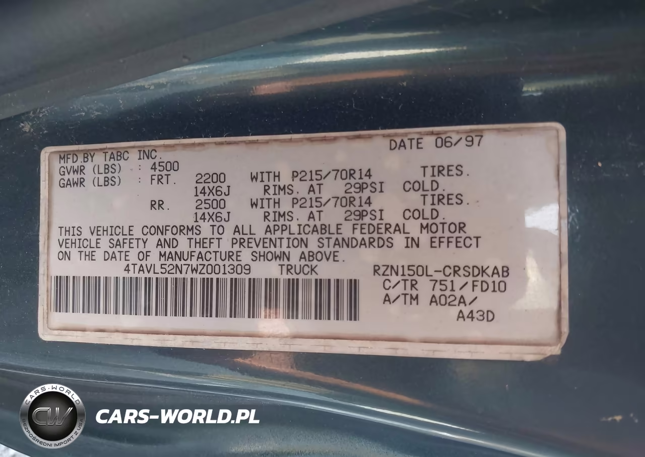 1998 Toyota Tacoma VIN:4TAVL52N7WZ001309 - 9