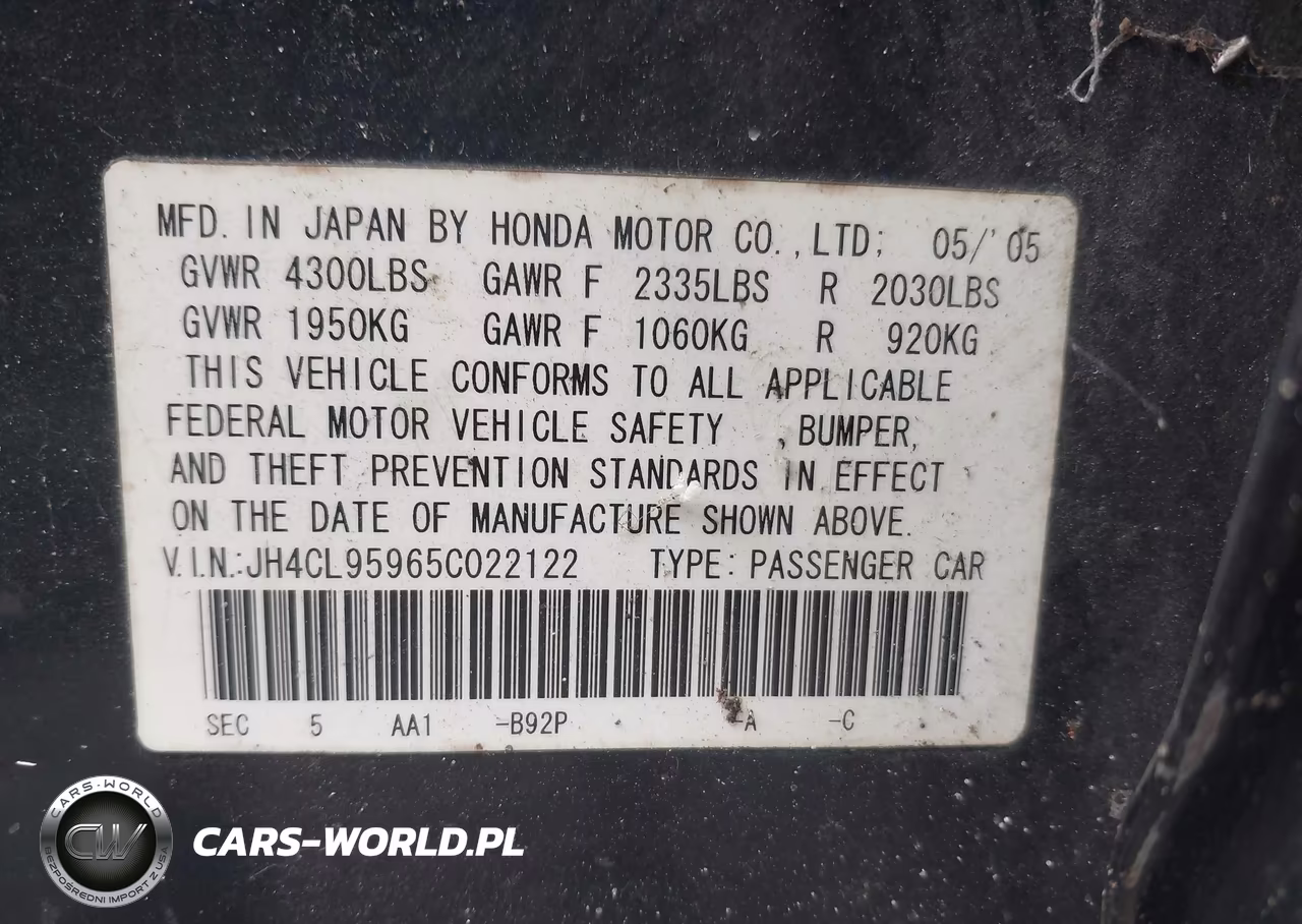 2005 Acura Tsx VIN:JH4CL95965C022122 - 9