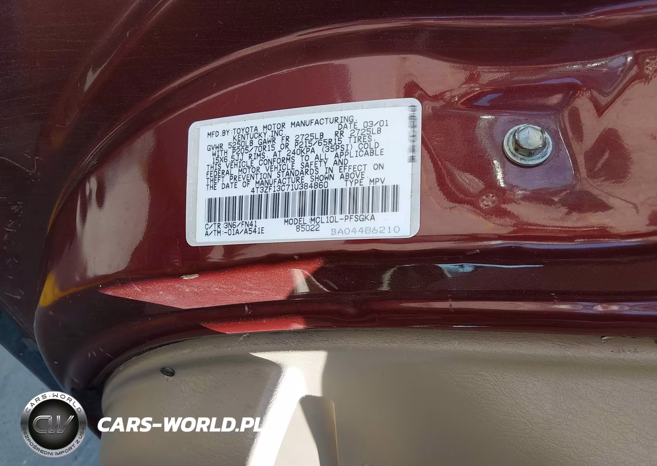 2001 Toyota Sienna Le VIN:4T3ZF13C71U384860 - 9