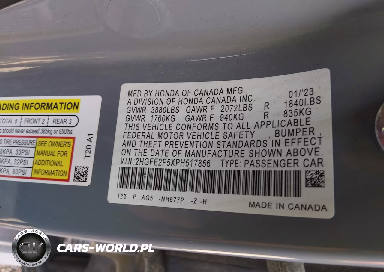 2023 Honda Civic Sport VIN:2HGFE2F5XPH517856 - 9