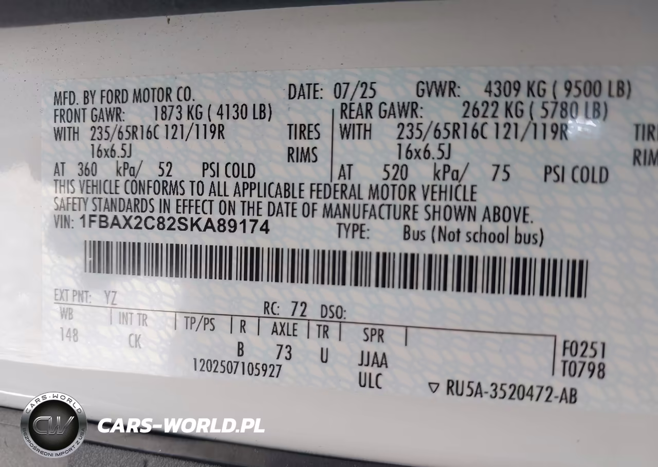 2025 Ford Transit-350 Passenger Van Xlt VIN:1FBAX2C82SKA89174 - 9