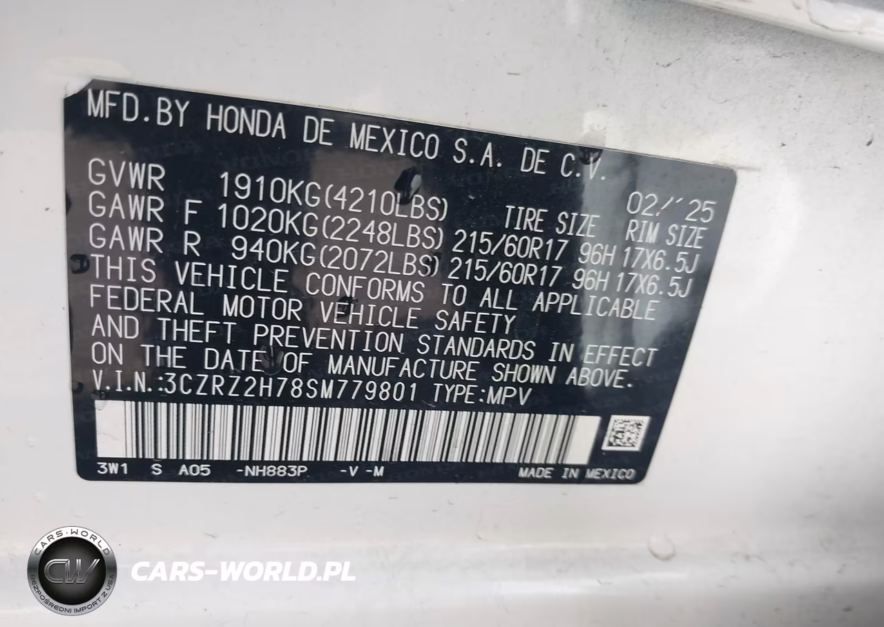 2025 Honda Hr-V Awd Ex-L VIN:3CZRZ2H78SM779801 - 9
