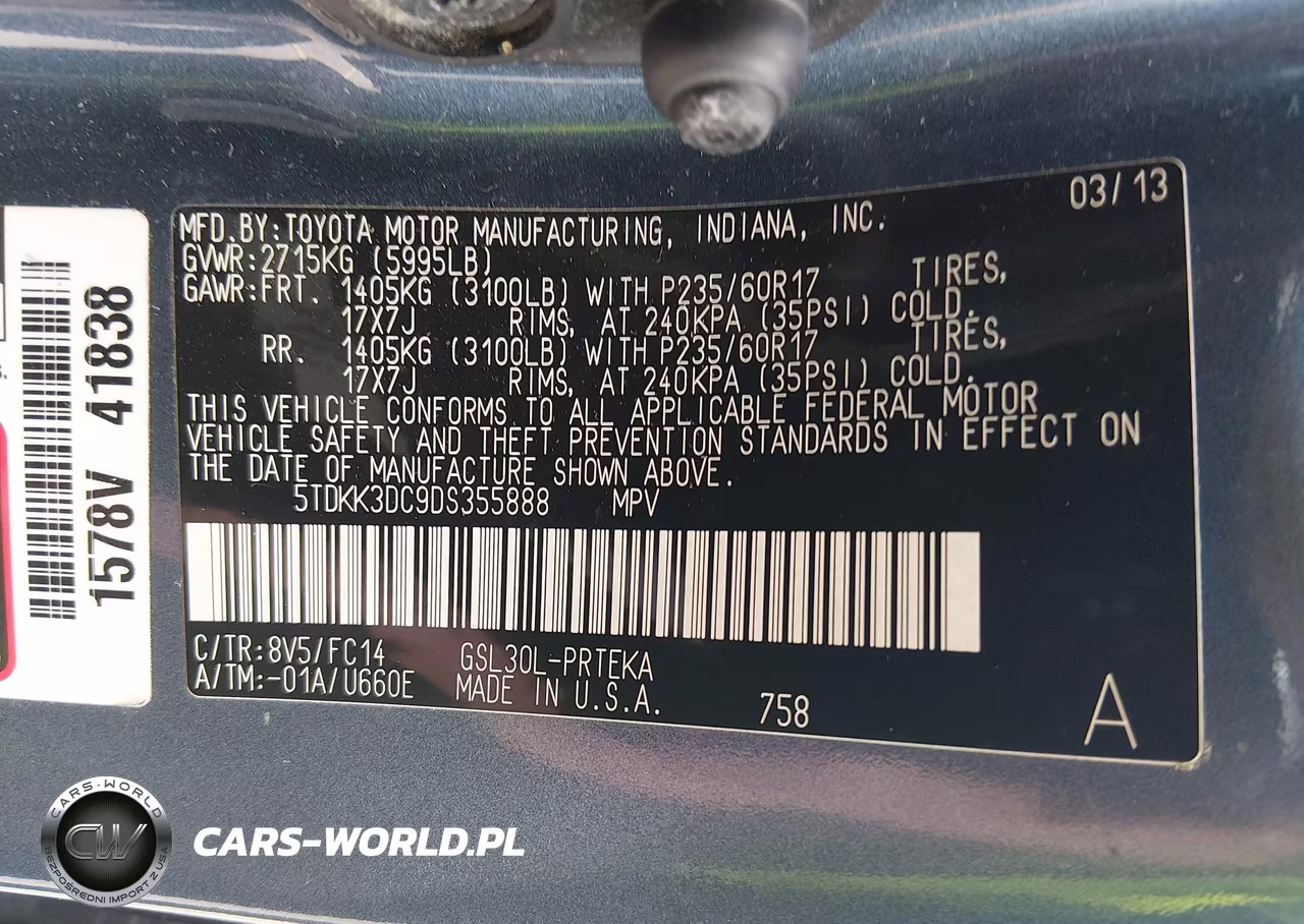 2013 Toyota Sienna Le V6 8 Passenger VIN:5TDKK3DC9DS355888 - 9