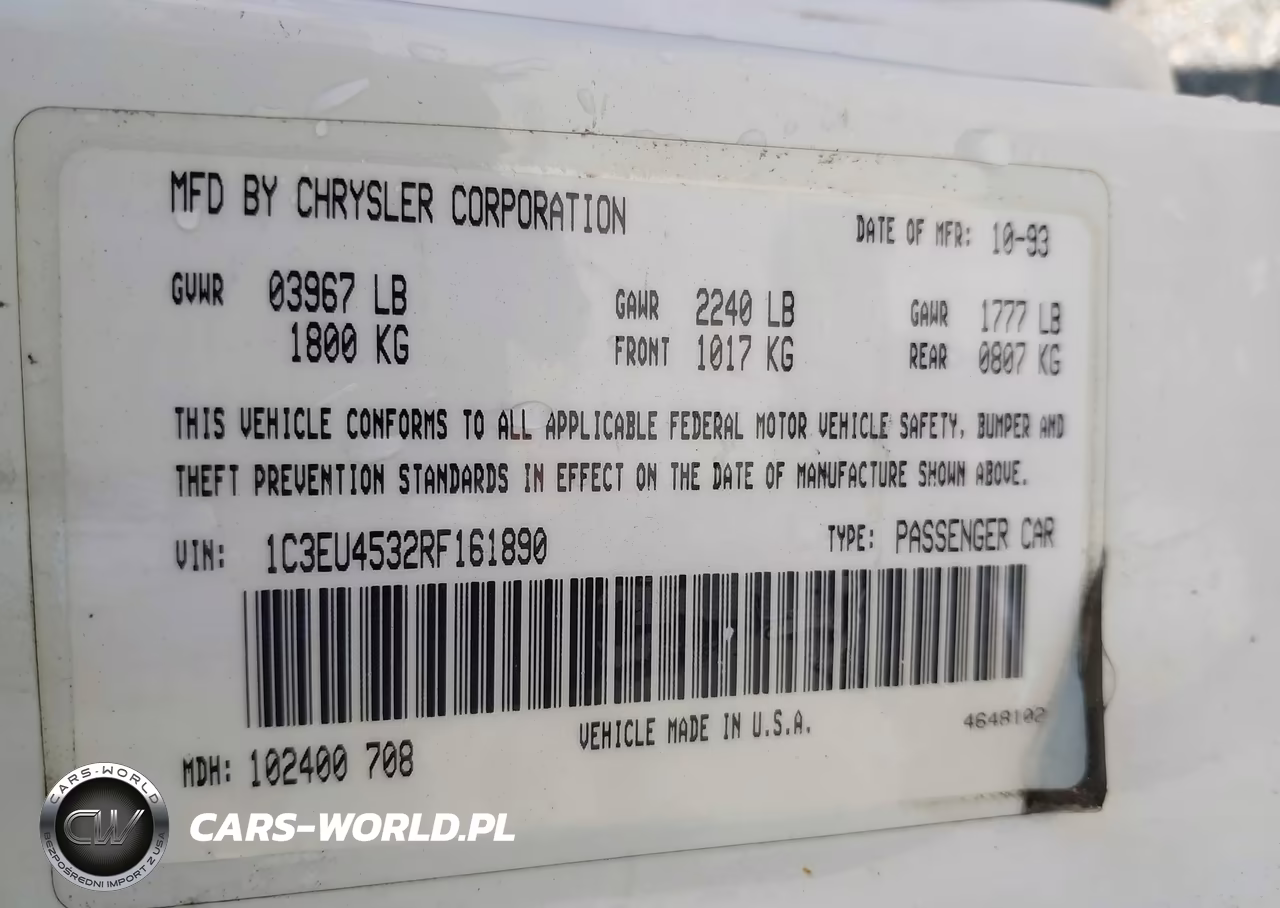1994 Chrysler Lebaron Gtc-Lx VIN:1C3EU4532RF161890 - 9